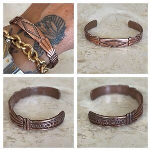 Vintage Solid Copper Southwestern Design Cuff  Unisex Bracelet